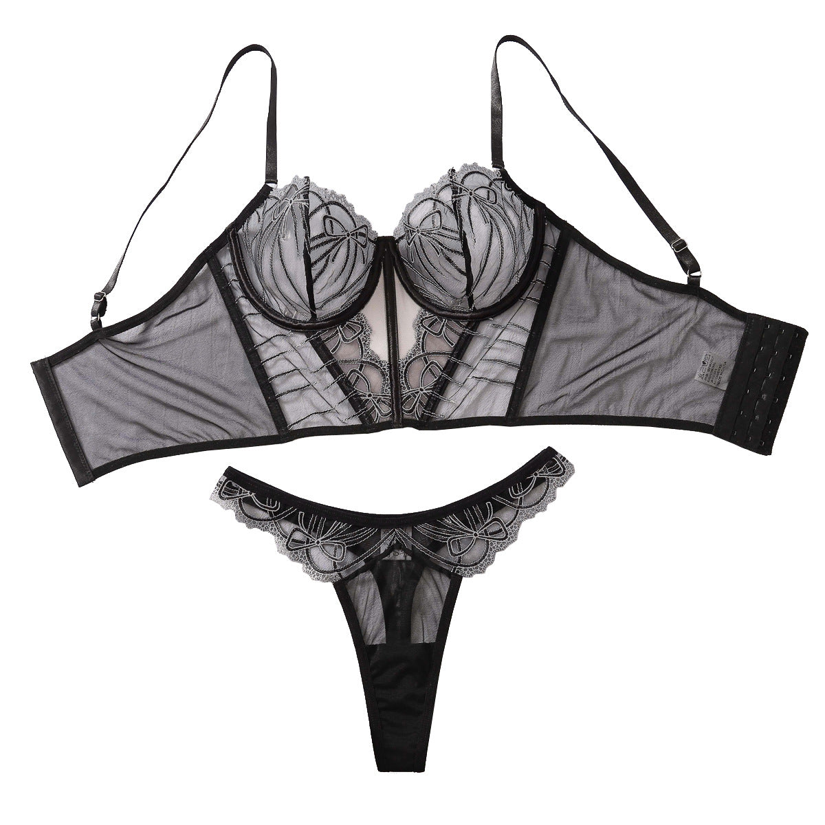Sexy lace embroidered lingerie two-piece set with hollowed out perspective shapewear straps for fun